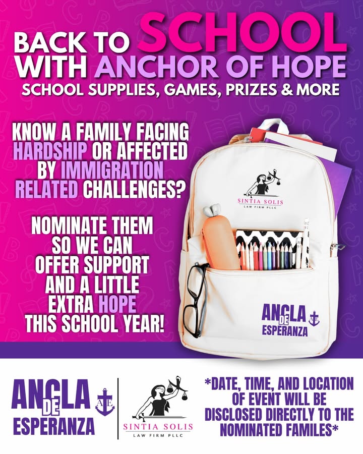 Sintia Solis Law Firm teamed up with Anchor of Hope to bring essential supplies to families this school year.