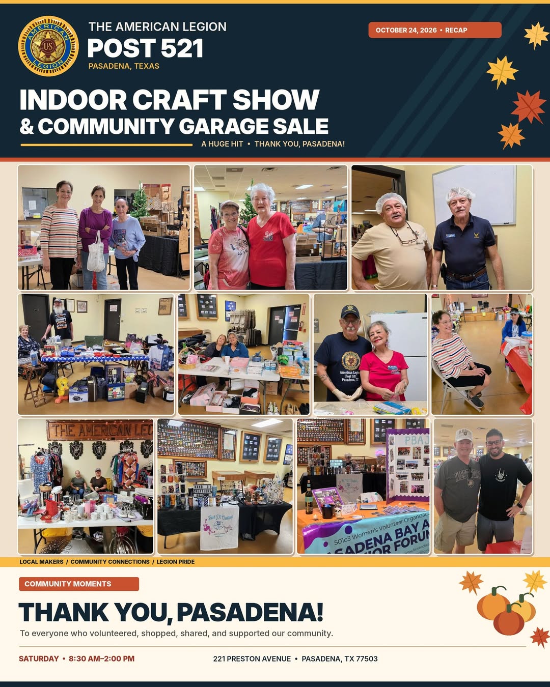American Legion Post 521 drew neighbors, families and vendors to its October 24 craft show and garage sale. American Legion Post 521 drew neighbors, families and vendors to its October 24 craft show and garage sale.